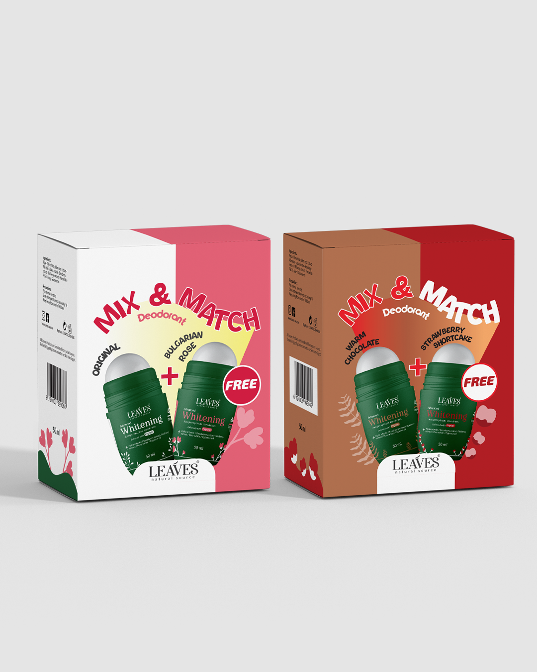 Leaves | Deodorant Box 4 Pieces | Bulgarin Rose & Original + Warm Chocolate & Strawberry Shortcake